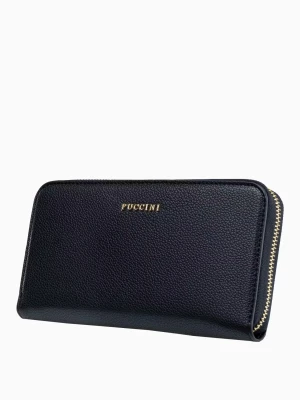 Czarny portfel damski z miejscem na telefon Puccini