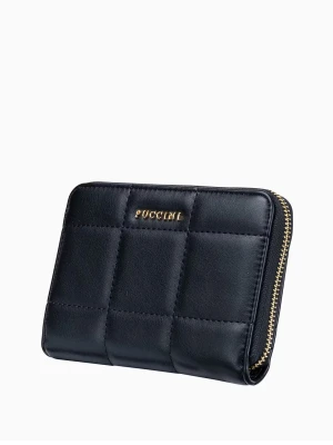 Czarny portfel damski z ozdobnymi przeszyciami Puccini