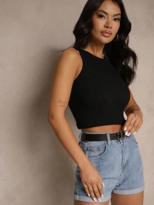 Czarny Prążkowany Basicowy Top Donellin giorgia