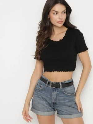 Zdjęcie produktu Czarny Prążkowany T-shirt z Bawełną Adlesa