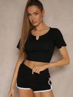 Czarny Prążkowany T-shirt z Bawełny Lirave
