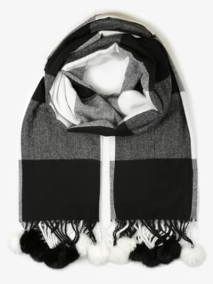 Czarny Prostokątny Szalik z Kolorowymi Pomponami Komo