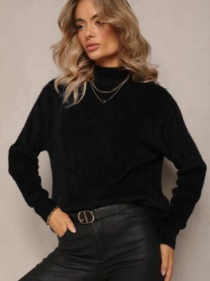 Czarny Puchaty Golf z Długim Rękawem i Ściągaczami Caelina wei wei