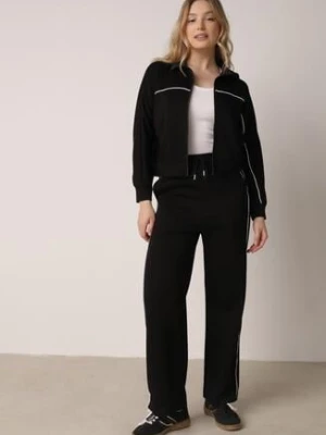 Czarny Retro Komplet Dresowy z Wiskozą Szerokie Spodnie i Bluza ze Stójką Sewelda yu & me