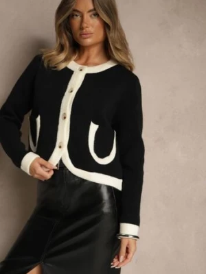 Czarny Rozpinany Klasyczny Kardigan z Wełną Senneva acajo