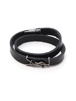 Czarny skórzany bransoletka z logo Opyum Saint Laurent