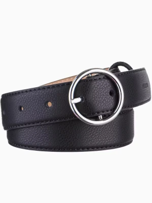 Czarny skórzany pasek damski z okrągłą klamrą rozmiar l Puccini
