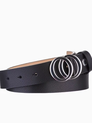 Czarny skórzany pasek damski z ozdobną klamrą rozmiar s Puccini