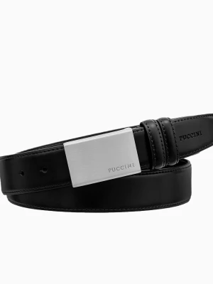 Czarny skórzany pasek męski z pełną klamrą rozmiar l Puccini