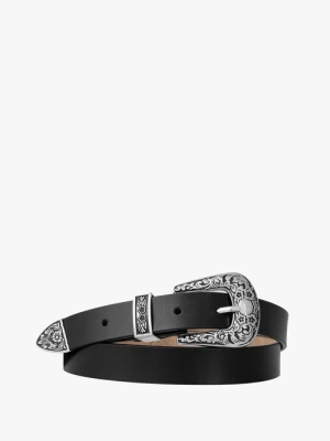 Czarny skórzany pasek z dekoracyjną klamrą Ryłko