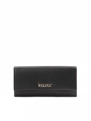 Czarny skórzany portfel damski z brązowym wnętrzem Kazar