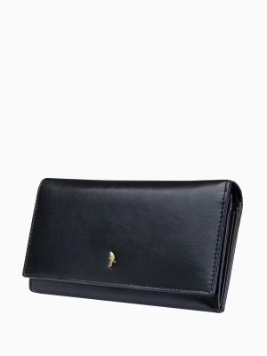 Czarny skórzany portfel damski zamykany na zatrzask Puccini