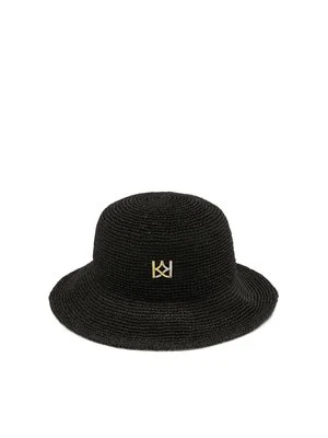 Czarny słomkowy kapelusz z monogramem Kazar