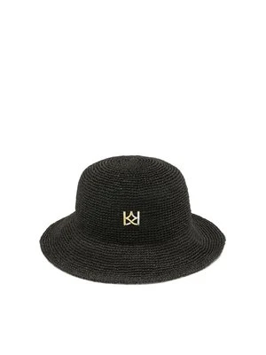 Czarny słomkowy kapelusz z monogramem Kazar