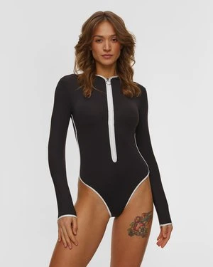 Czarny Strój Kąpielowy Jednoczęściowy Z Długim Rękawem Damski Seafolly Longsleeve Zip Front One Piece