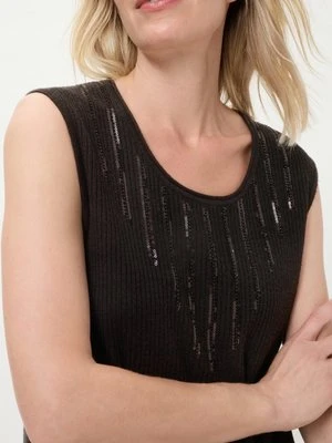 Czarny sweter damski bez rękawów Eva z cekinami – Liaison en Vogue Olsen