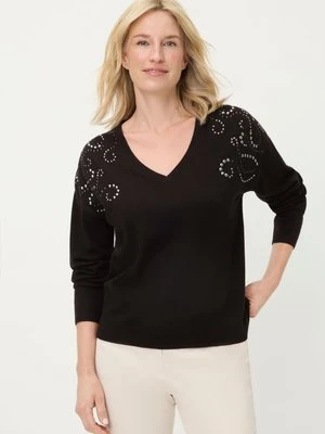 Czarny sweter damski Cora z dekoltem V z aplikacjami – Liaison en Vogue Olsen