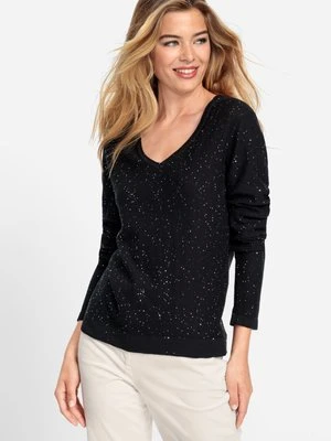 Czarny sweter damski Eva ze srebrną nicią - Tres Chic Olsen