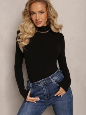 Czarny Sweter Golf z Ozdobnym Przeszyciem Dayshawn by swan