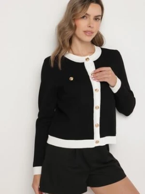Czarny Sweter Kardigan z Wiskozą w Stylu Retro z Ozdobnymi Guzikami Terolea