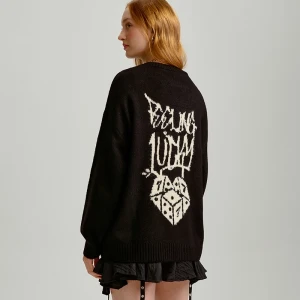 Czarny sweter loose fit z nadrukiem z przodu oraz na plecach House