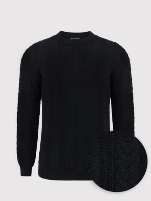 Czarny sweter męski o warkoczowym splocie Pako Lorente