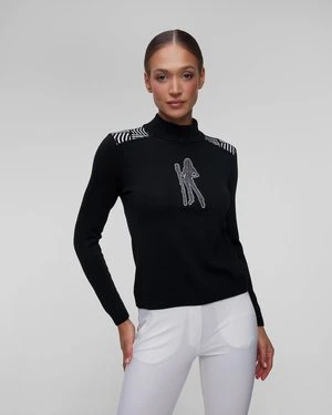 Czarny sweter narciarski damski Newland Fleur merino