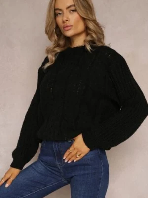 Czarny Sweter o Klasycznym Fasonie z Modnym Splotem Siloma ambitionfly