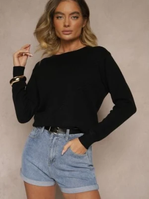 Czarny Sweter o Klasycznym Kroju z Ozdobnymi Guziczkami po Bokach Melornia glo-story