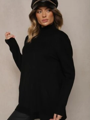 Czarny Sweter Półgolf z Bawełną i Kieszenią z Przodu Emittes j&x