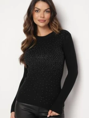 Czarny Sweter Prążkowany z Cyrkoniami Romivra j&x