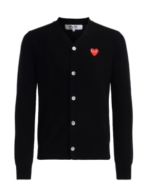 Czarny Sweter Serce V-Neck Guziki Comme des Garçons Play