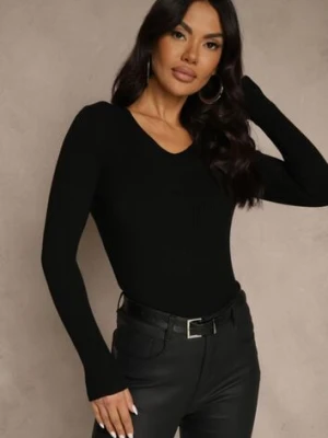 Czarny Sweter z Bawełną z Prążkowanej Dzianiny Reisaria