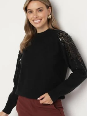 Czarny Sweter z Cyrkoniami Perłami i Cekinami Nevalitha wei wei