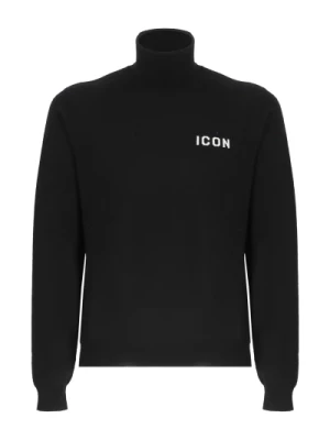 Czarny sweter z czystej wełny z haftem ikony Dsquared2