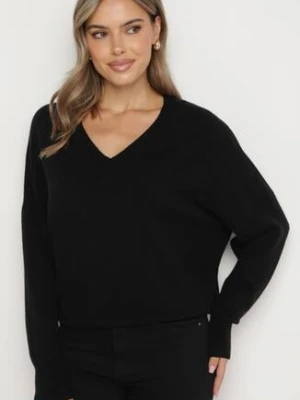 Czarny Sweter z Dekoltem w V z Domieszką Kaszmiru Mariara tandem