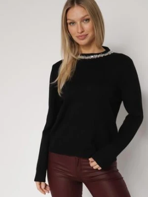 Czarny Sweter z Dodatkiem Kaszmiru Ozdobiony Cekinami i Cyrkoniami Vetimona