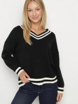 Czarny Sweter z Domieszką Kaszmiru w Stylu Preppy Liendria tandem