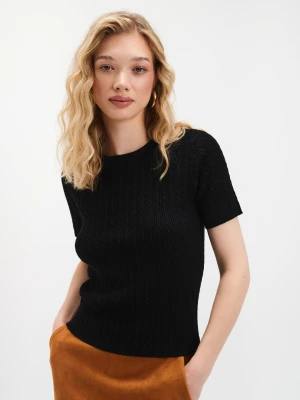Czarny sweter z fakturą z krótkim rękawem Top Secret