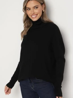 Czarny Sweter z Golfem i Dodatkiem Kaszmiru Rorizia tandem