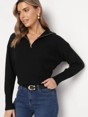 Czarny Sweter z Golfem Zapinanym na Zamek Tihanas rosa