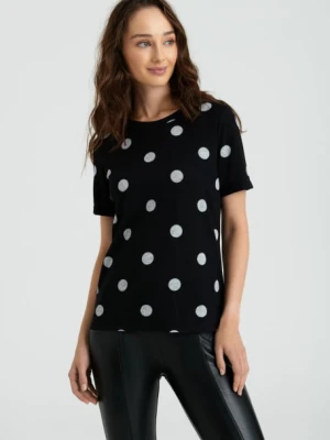 Czarny sweter z krótkim rękawem, nadruk w grochy Greenpoint