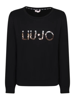 Czarny sweter z logo z cekinami Liu Jo