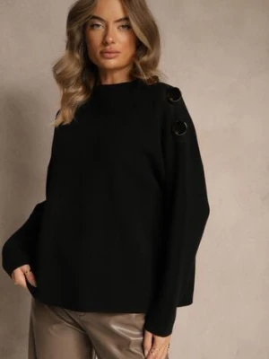 Czarny Sweter z Metalicznymi Guzikami na Ramieniu Ederlia glo-story