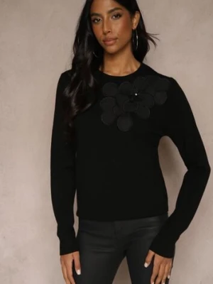 Czarny Sweter z Modalem i Wiskozą Ozdobiony Aplikacjami 3D Desalttia newstar