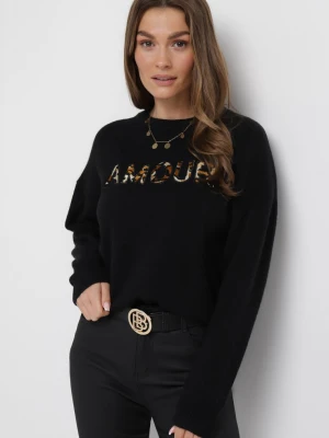Czarny Sweter z Napisem Amour i Okrągłym Dekoltem Satrise Studio Eleven