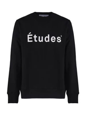 Czarny Sweter z Organicznej Bawełny z Nadrukiem Logo Études