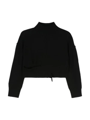 Czarny Sweter z Przetarciami i Wycięciem MM6 Maison Margiela
