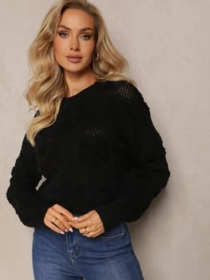 Czarny Sweter z Wełną i Bawełną z Pluszowymi Wstawkami Alrua moni&co