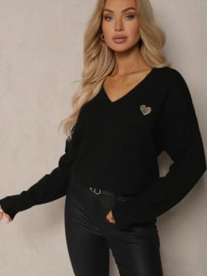 Czarny Sweter z Wełną i Dekoltem w Serek Ziviola acajo